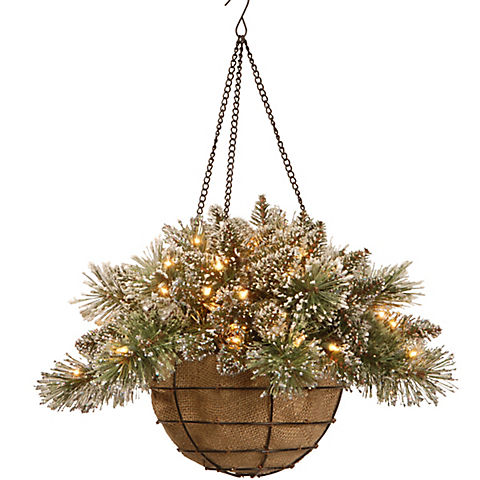 National Tree Company 20" Glittery Bristle Pine Hanging Basket - Clear