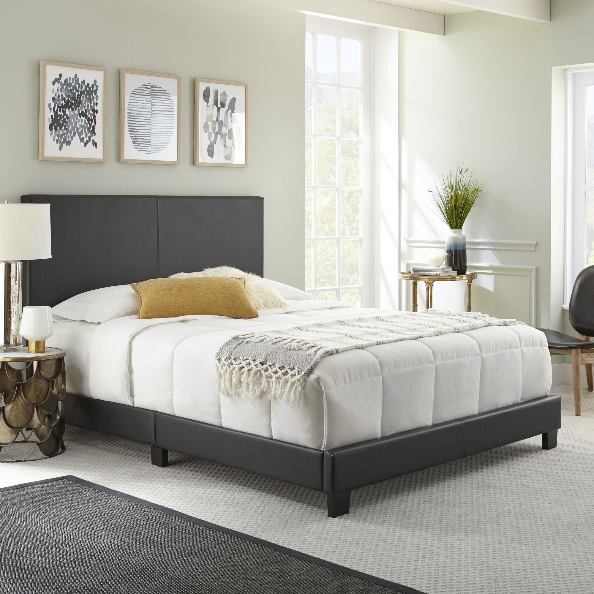 Queen Size Upholstered Platform Bed Frames with Headboard, Modern