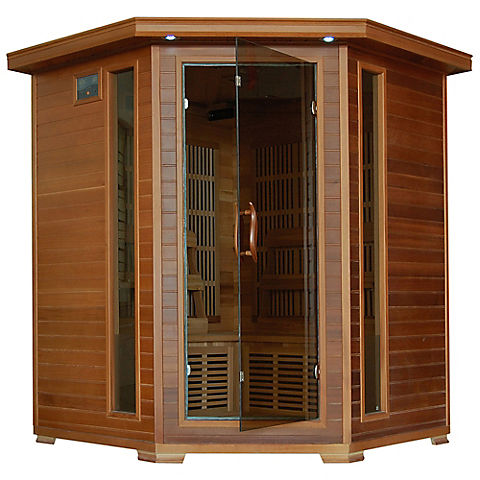 Radiant 4-Person Cedar Infrared Corner Sauna with 10 Carbon Heaters and Ergonomic Backrests