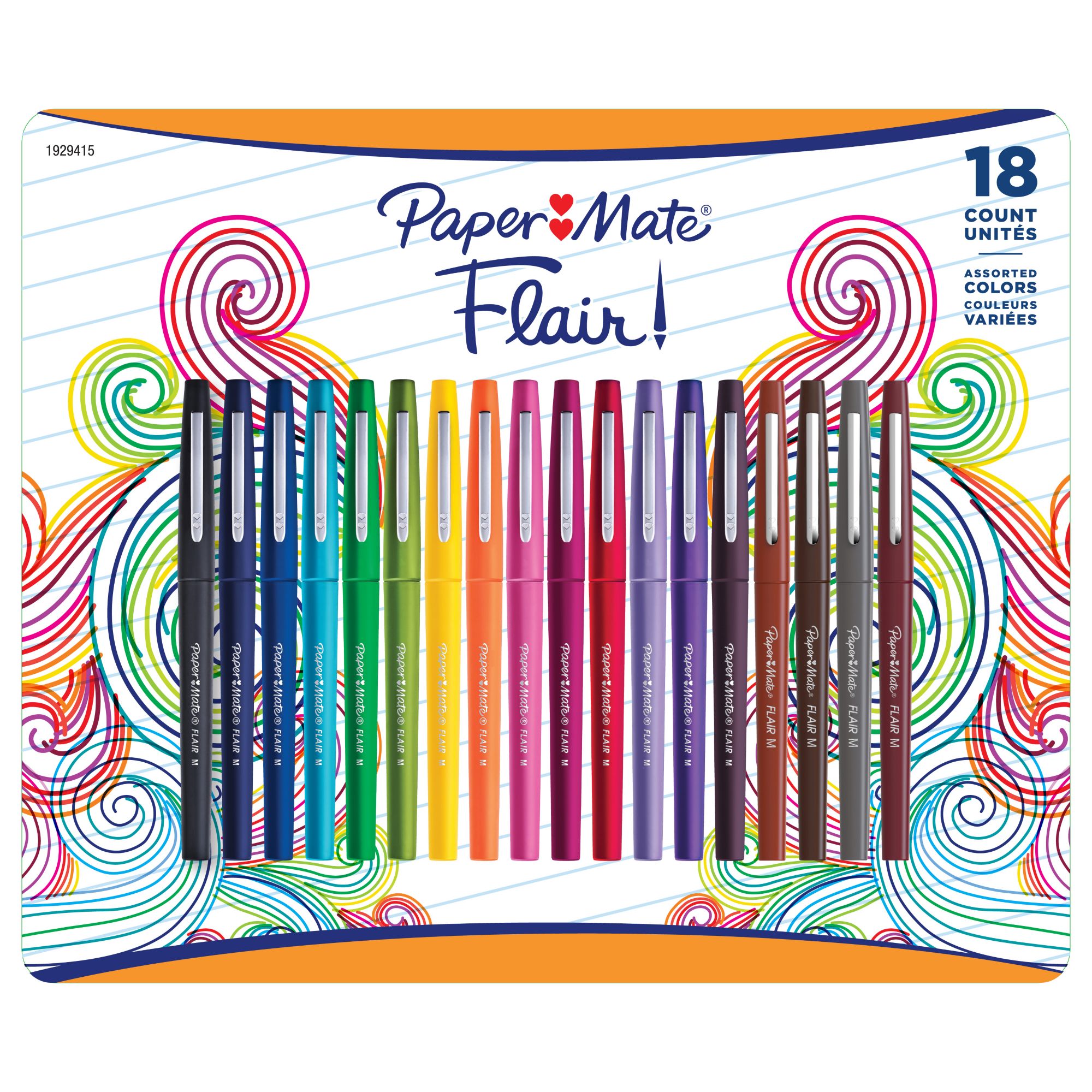 Paper Mate Flair Felt Tip Pen, Point Guard Medium, Black Ink - 12 pack