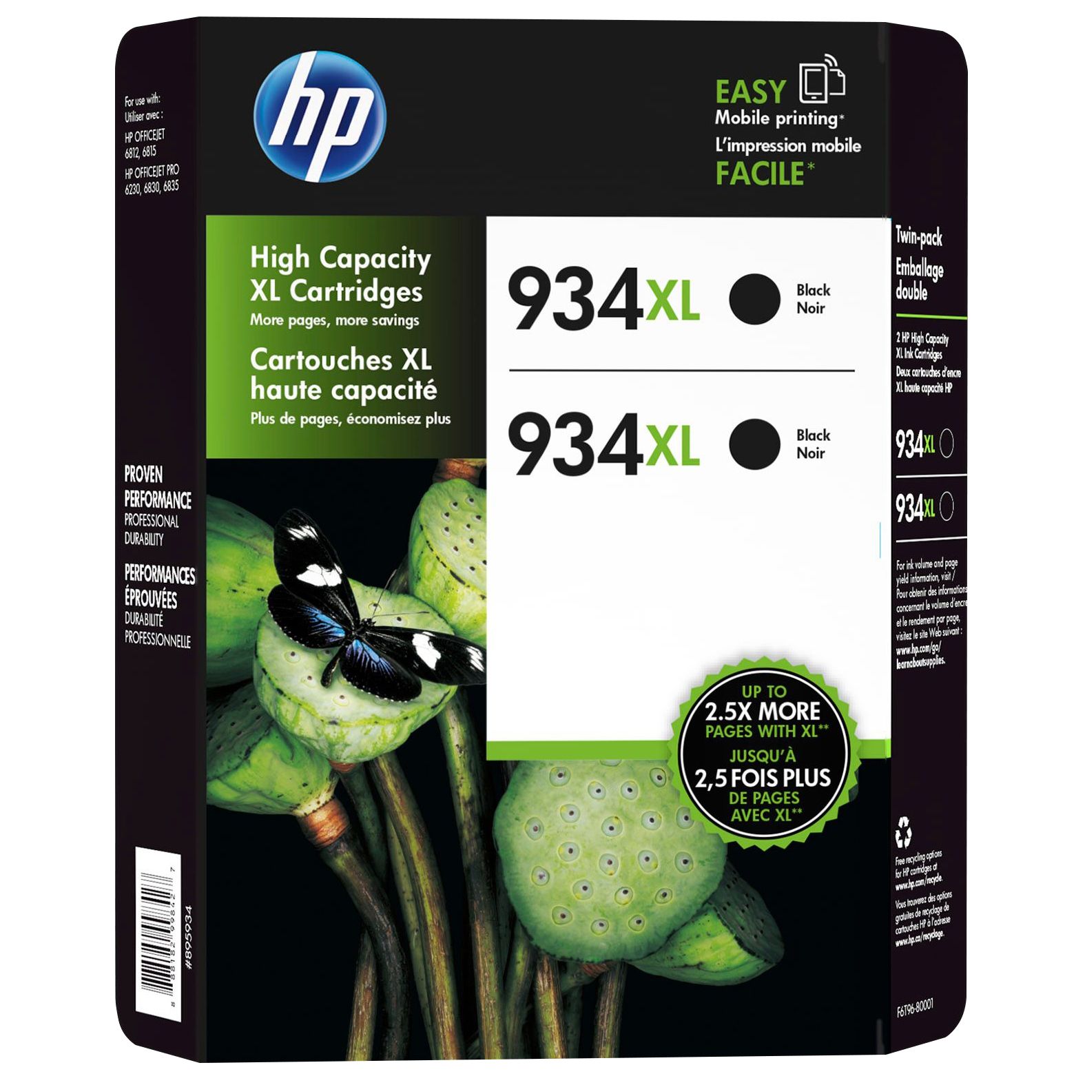 HP 934XL Black Ink Cartridges, 2 pk.