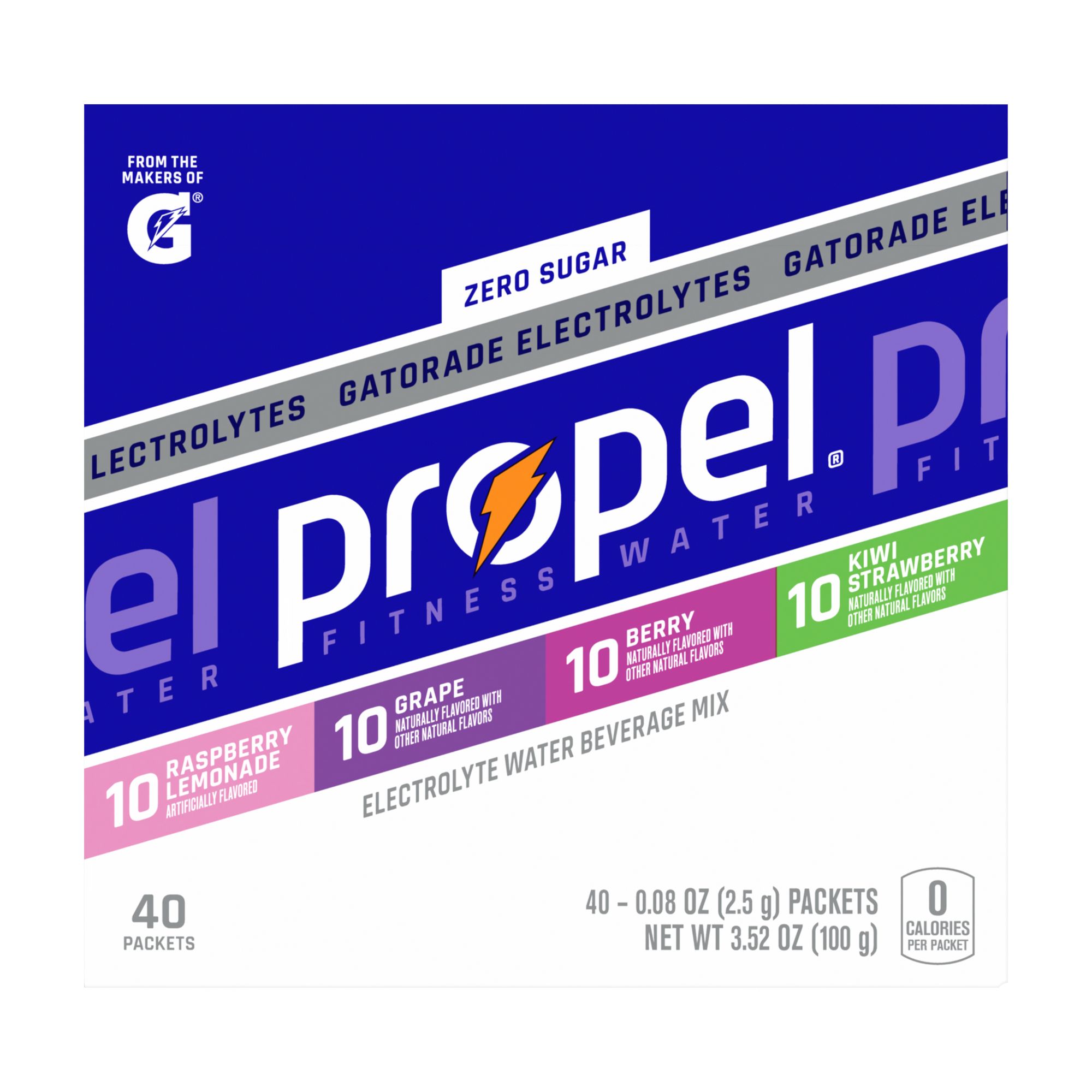 Propel Electrolytes, Zero Sugar, Variety Pack - 40 pack, 0.08 oz packets