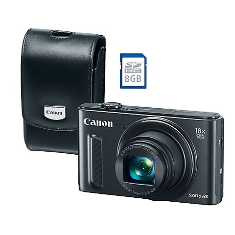 Canon PowerShot SX610 20.2MP CMOS 18x Zoom Wi-Fi Camera with 8GB SDHC and Leather Case