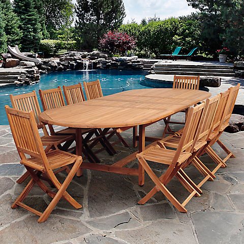 Amazonia Coconut 11-Pc. Teak Oval Outdoor Dining Set - Natural