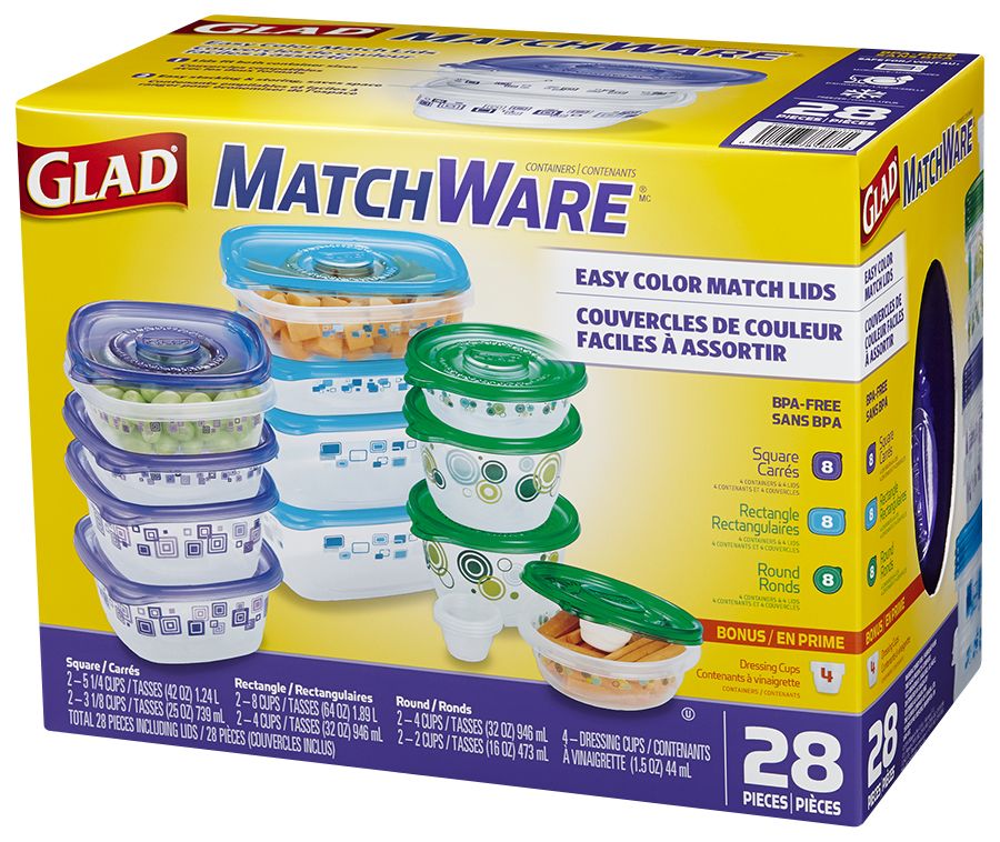 Glad GladWare Matchware Food Storage Containers, Value Pack With Easy Color  Match Lids, 20 Piece Set (Pack of 2) - With Glad Lock Tight Seal, BPA Free