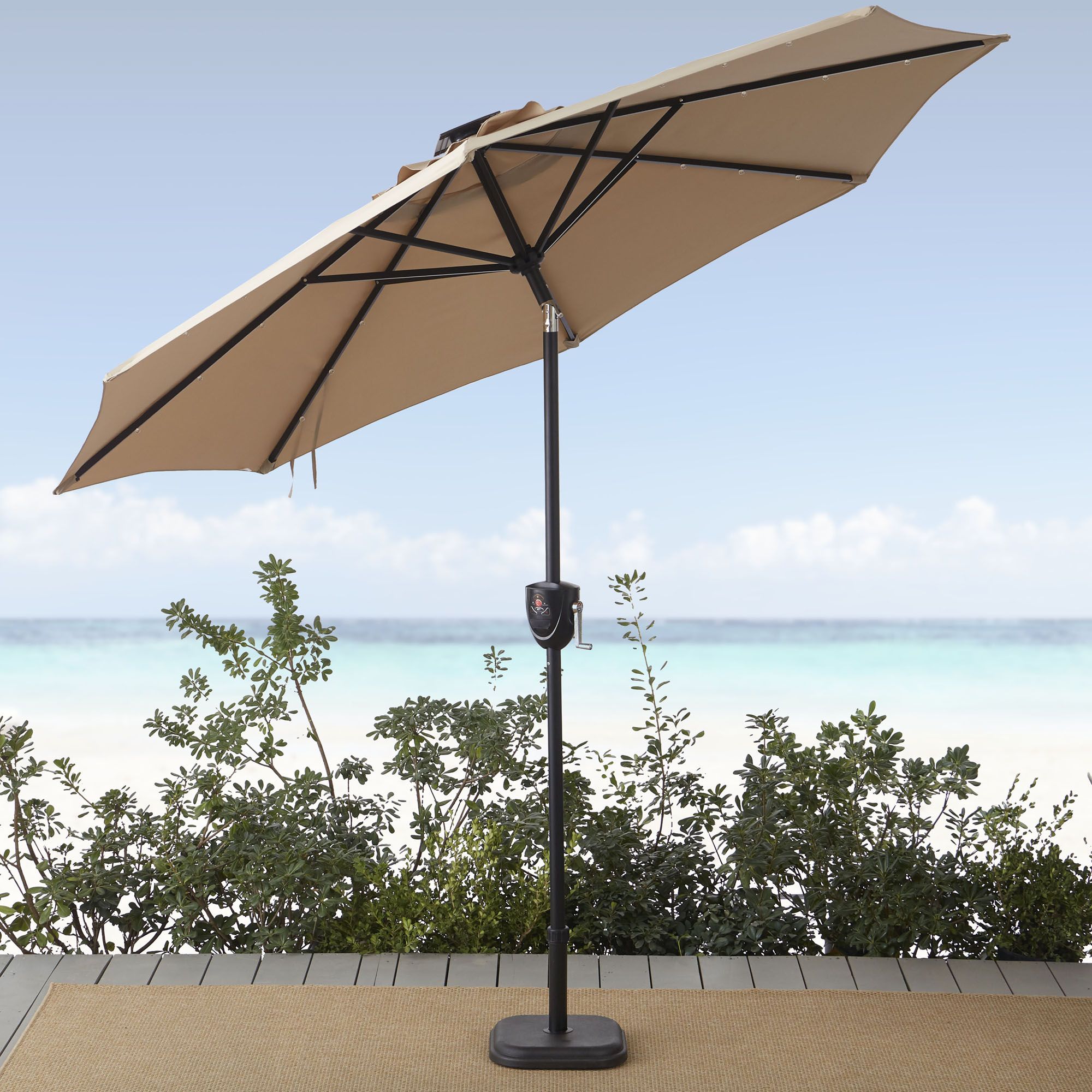 Sun Ray 9 8 Rib Solar Light Umbrella With Bluetooth Speaker Taupe Bjs Wholesale Club