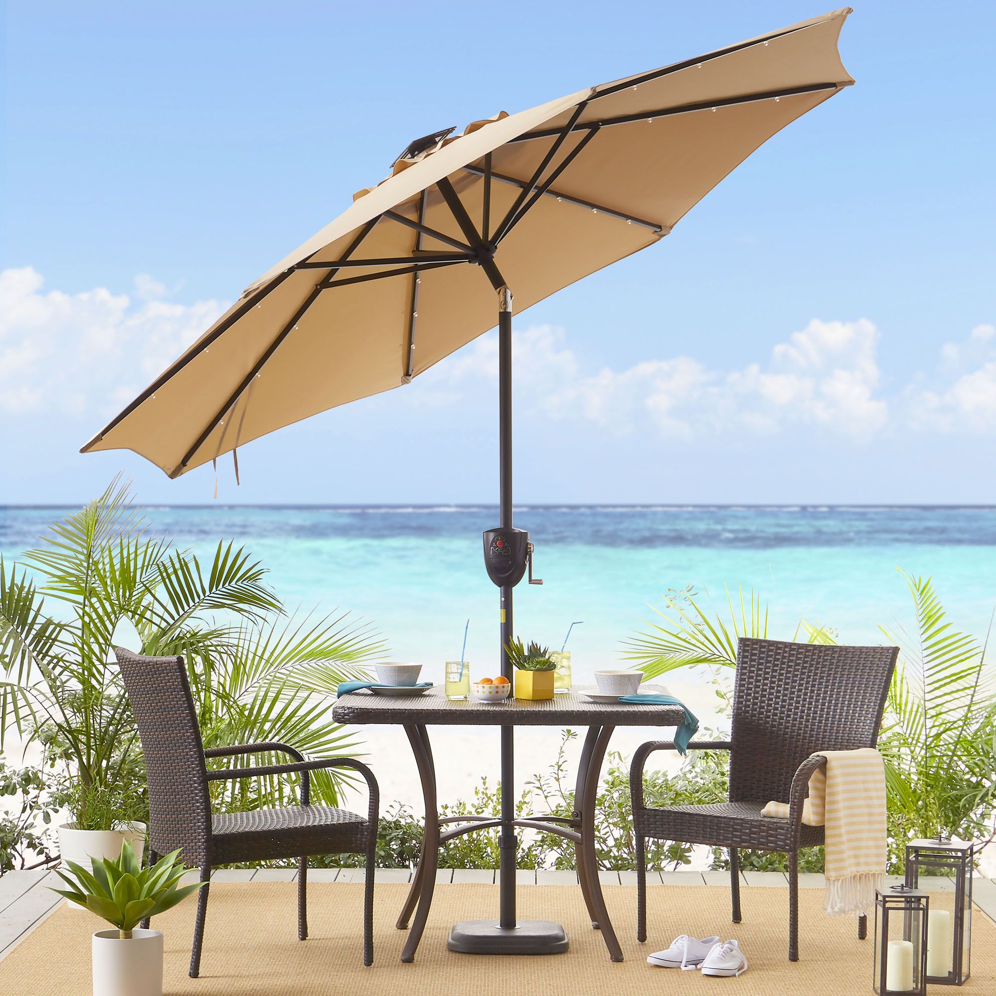 Sun Ray 9 8 Rib Solar Light Umbrella With Bluetooth Speaker Taupe Bjs Wholesale Club