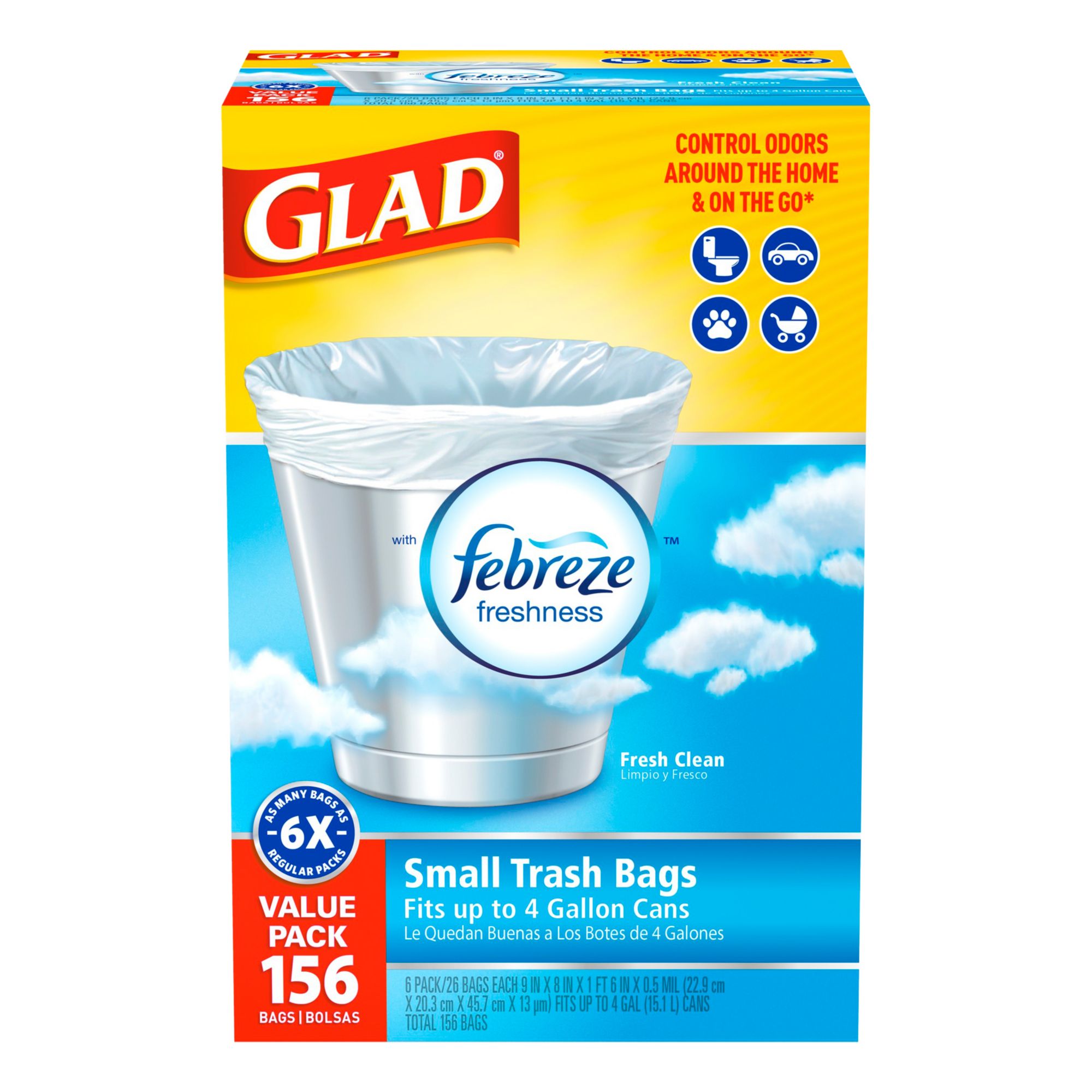 Glad Drawstring Gain with Febreze Trash Bags - Medium, White, 26 ct