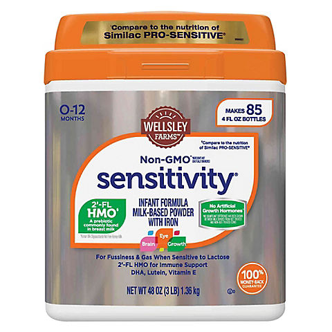 Wellsley Farms Non-GMO Sensitivity Milk Based Powder with Iron Infant Formula, 48 oz.