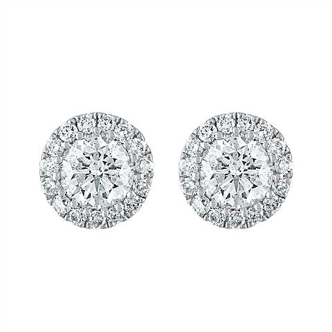 .50 ct. t.w. Round Diamond Solitaire Halo Stud Earrings in 14k White Gold