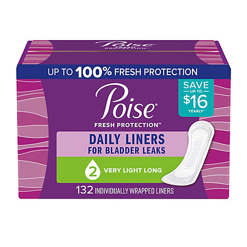 Poise Very Light Absorbency Long Incontinence Panty Liners, 132 ct.