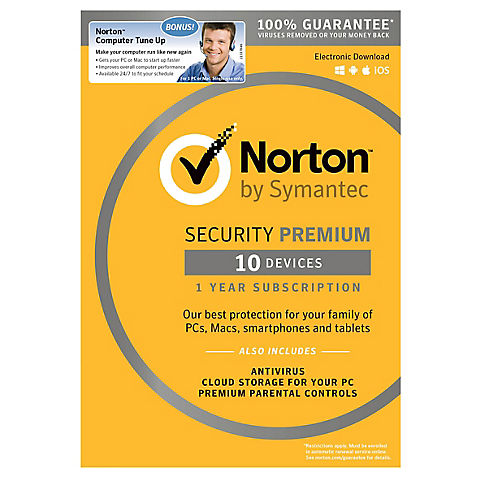 Norton Security Premium for 10 Devices, 1 Year, and Bonus Norton Computer Tune Up