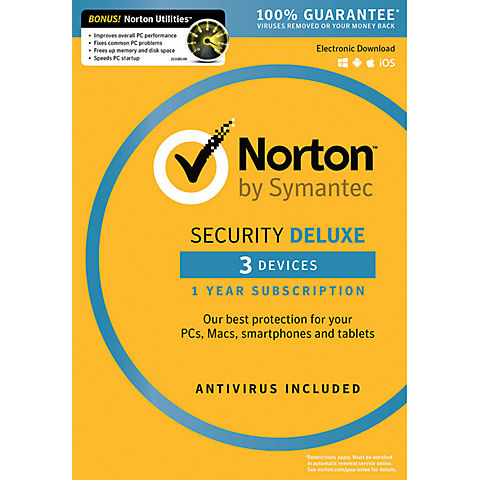 Norton Security Deluxe for 3 Devices, 1 Year, and Bonus Norton Utilities