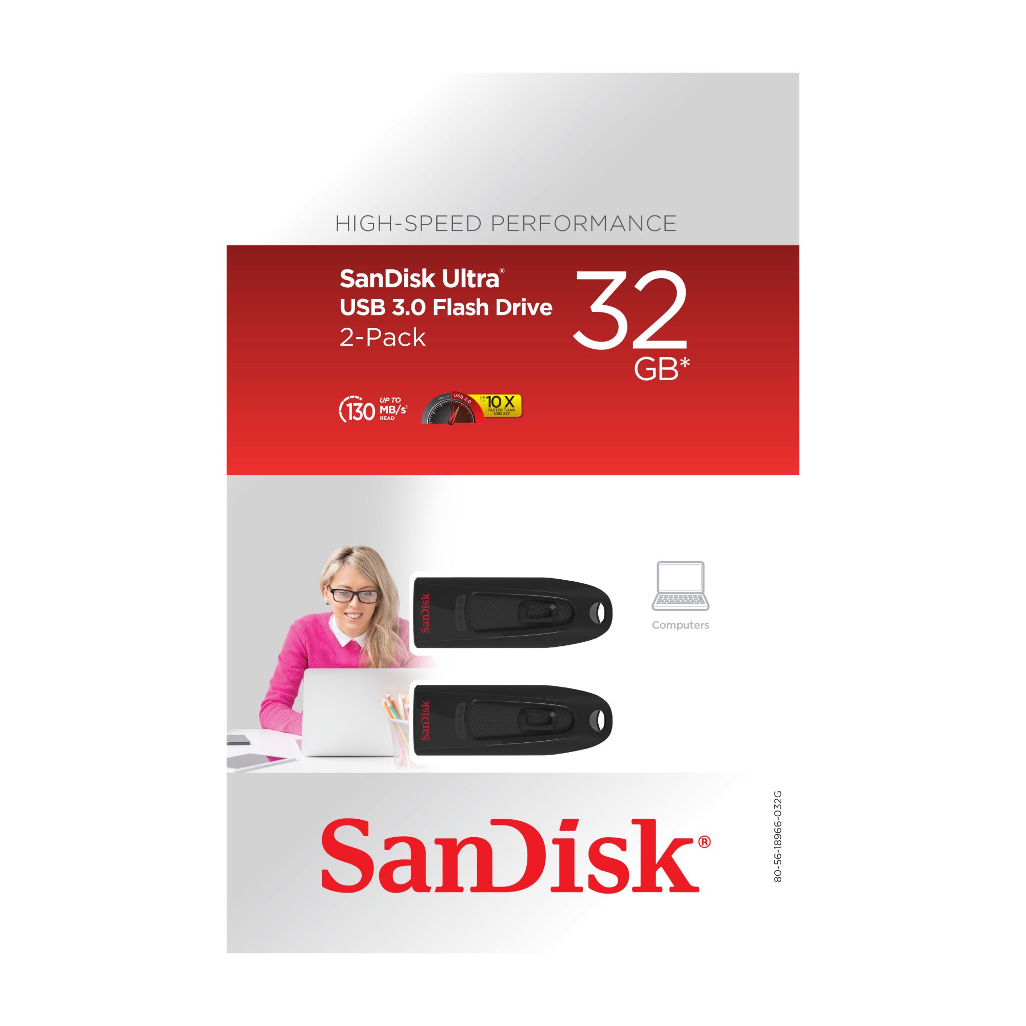 SDCZ48-032G-G462  SanDisk Clé USB, lot de 2, Ultra, 32GB, USB 3.0