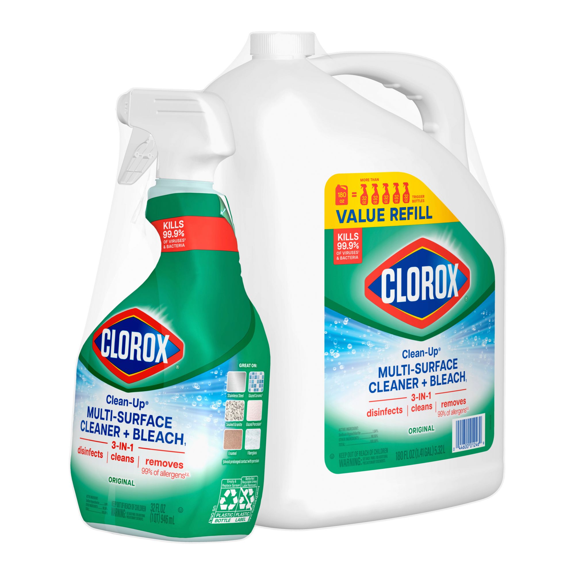 Clorox Clean Up Cleaner With Bleach Spray Bottle 32 Oz With Refill Bottle 180 Oz Bjs Wholesale Club