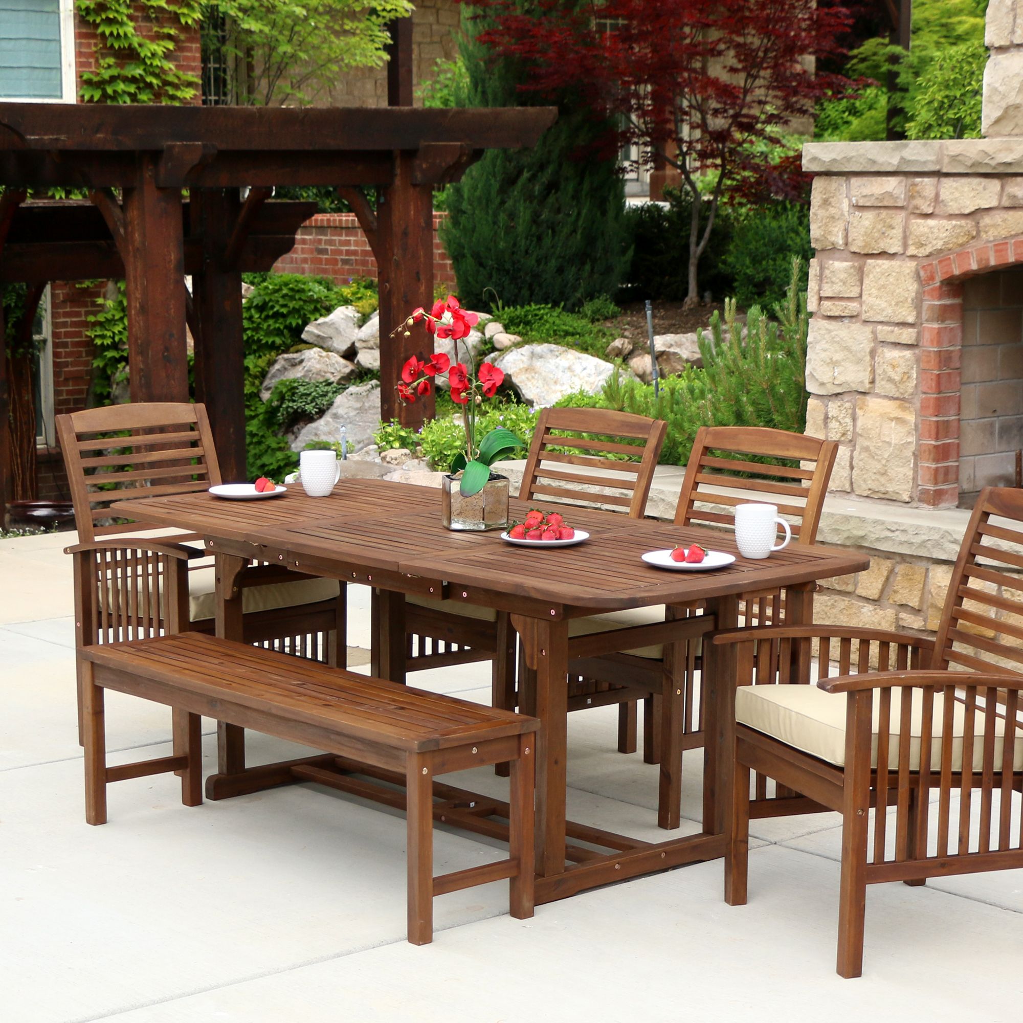 W. Trends 6 Pc. Acacia Wood Patio Dining Set Dark Brown