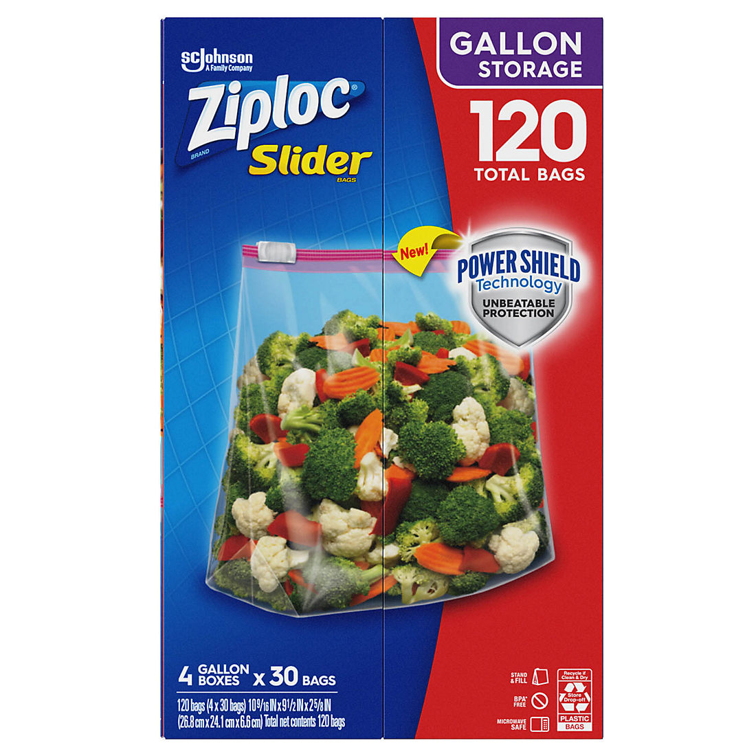 , Clear Pack of 1 Ziploc Brand Slider Storage Gallon Bags with Power Shield Technology, #.40 Count 