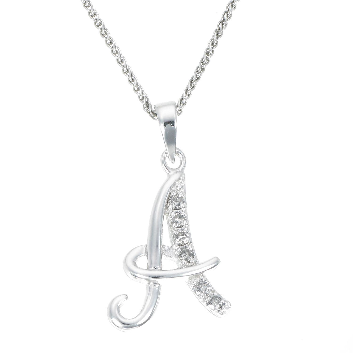 Diamond Letter V Necklace 1/10 ct tw Round-cut Sterling Silver 18