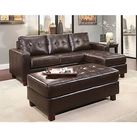 Abbyson Living Taylor Reversible Sectional and Ottoman - Espresso Brown