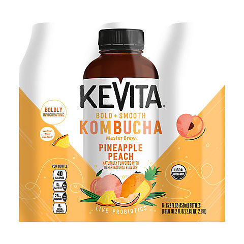 KeVita Pineapple Peach Master Brew Kombucha Non-Alcoholic Drink, 6 pk./15.2 oz.