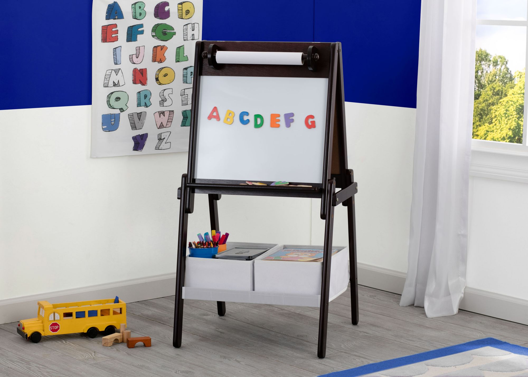 Flip-Over Double-Sided Kids Art Easel with Paper Roll Storage Bins