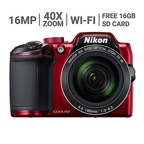 Nikon COOLPIX B500 16MP CMOS 40x Wi-Fi Digital Camera with Case and 16GB SD Card - Red