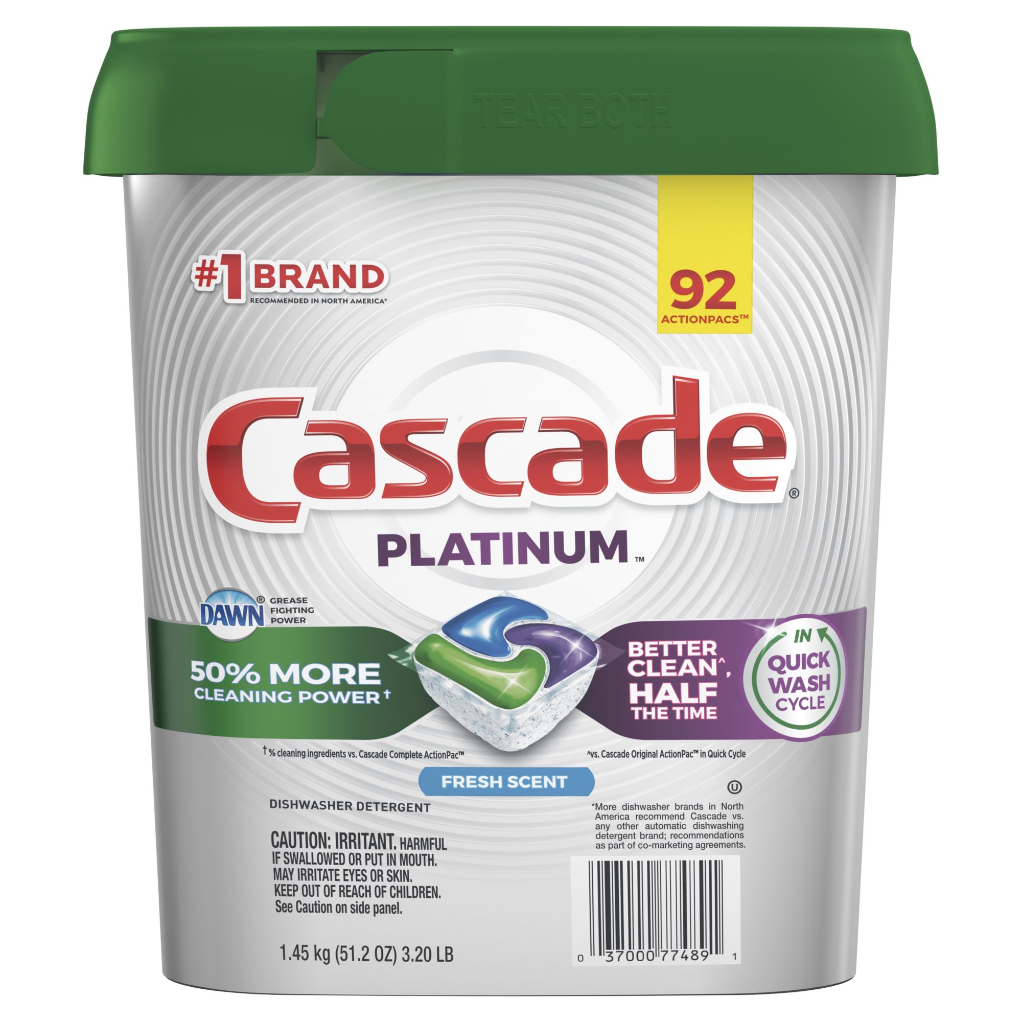 Cascade Platinum Plus Dishwasher Detergent Action Pacs, Fresh scent, 81 ct.