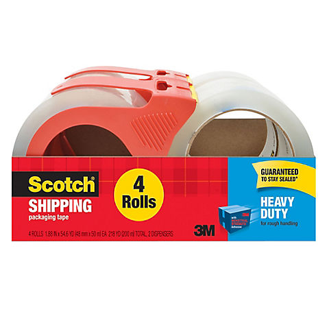 Scotch Heavy Duty Shipping Packaging Tape with Dispenser, 4 Rolls