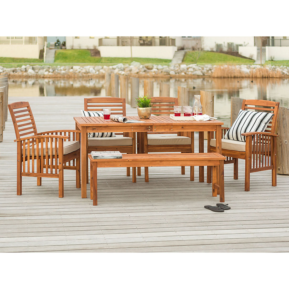 W Trends 6 Pc Outdoor Cliff Acacia, Is Acacia Wood Good For Outdoor Furniture