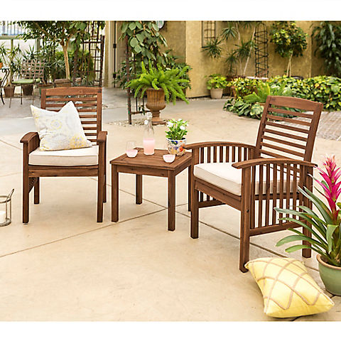 W. Trends 3-Pc. Outdoor Hunter Acacia Wood Chat Set - Dark Brown