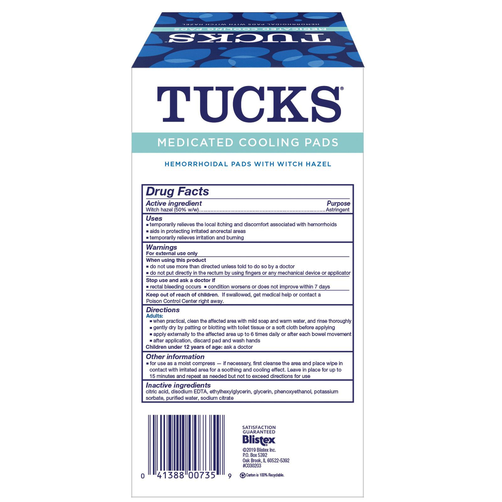 Tucks Medicated Cooling Pads, 40 ct Ingredients and Reviews