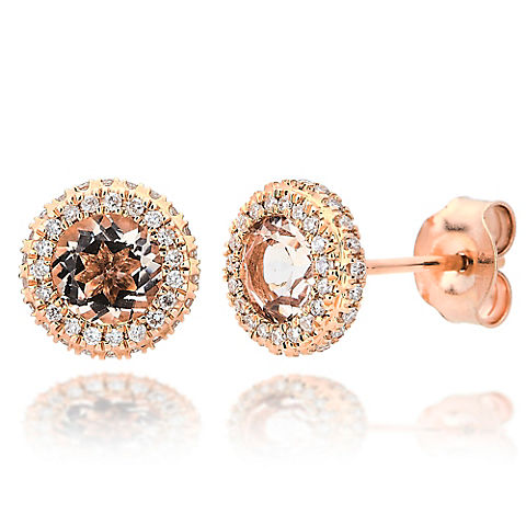 1.25 ct. t.w. Morganite and Diamond Accent Stud Earrings in 14k Rose Gold