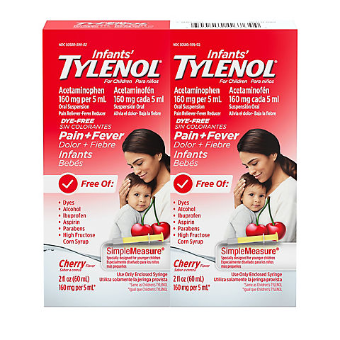 Infants' Tylenol Dye-Free Oral Suspension, Cherry, 2 pk./2 oz.