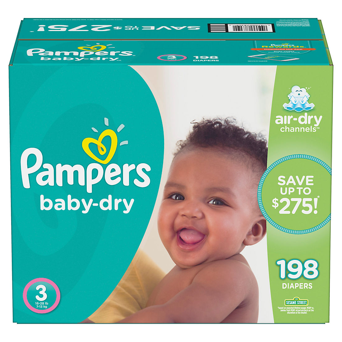 180 Nappy Pants Easy-On for Up to 12 Hours Monthly Pack Pampers Baby-Dry Size 3 