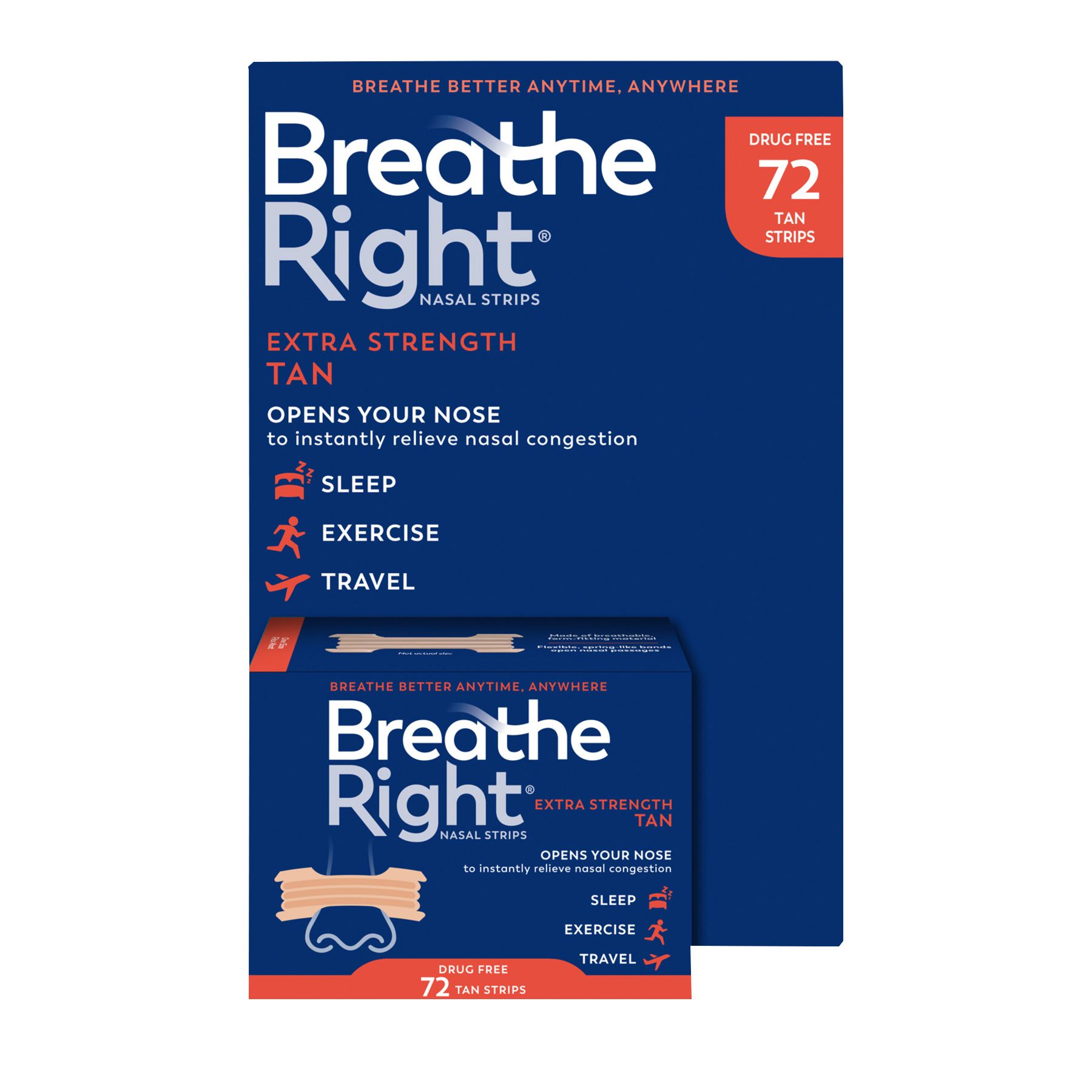 Breathe Right Tan Nasal Strips Extra-Strength Drug-Free Strips