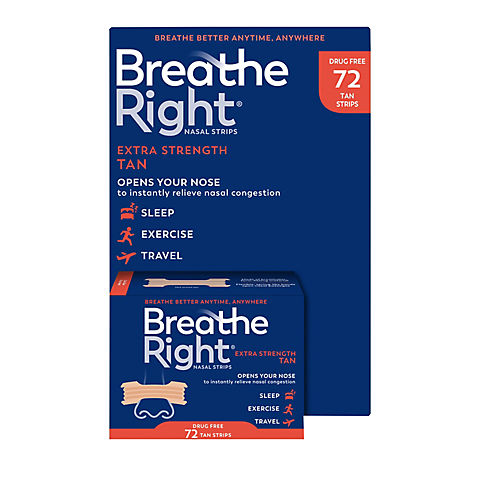 Breathe Right Nasal Strips, Extra Strength Tan, 72 ct.