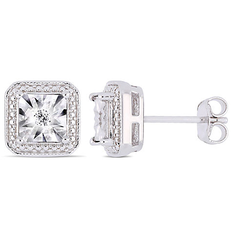 Diamond Accent Square Halo Stud Earrings in Sterling Silver