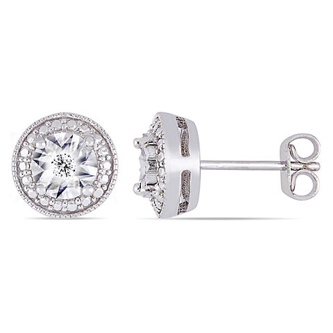 Diamond Accent Round Halo Stud Earrings in Sterling Silver