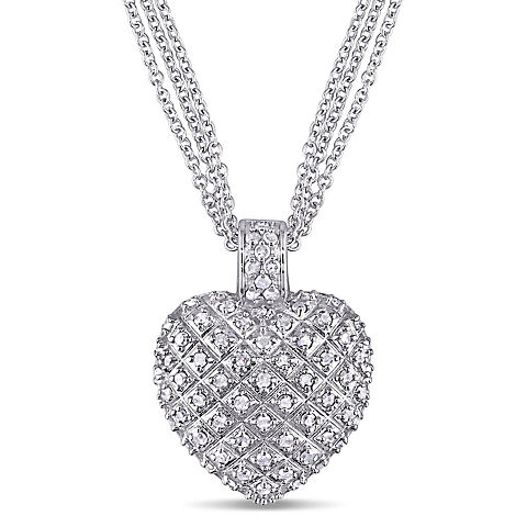 .98 ct. t.w. Diamond Heart Pendant in Sterling Silver