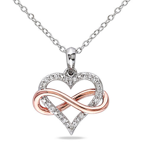 .10 ct. t.w. Diamond Heart Pendant in Pink and White Sterling Silver