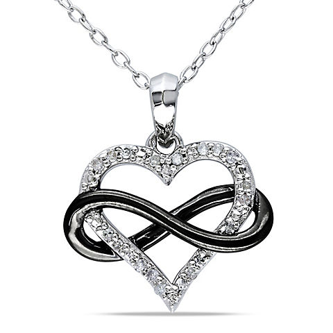 .10 ct. t.w. Diamond Heart Pendant in Black and White Sterling Silver