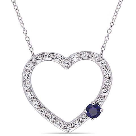 1.14 ct. t.w. Created Blue and White Sapphire Heart Necklace in Sterling Silver