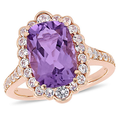 4.89 ct. t.w. Amethyst and White Topaz Halo Cocktail Ring in Pink Sterling Silver