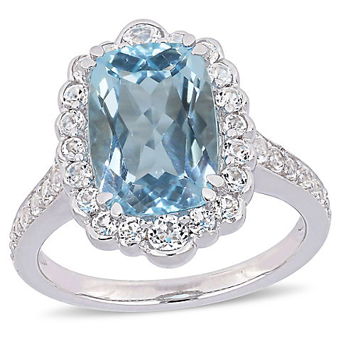 5.89 ct. t.w. Blue and White Topaz Cocktail Ring in Sterling Silver