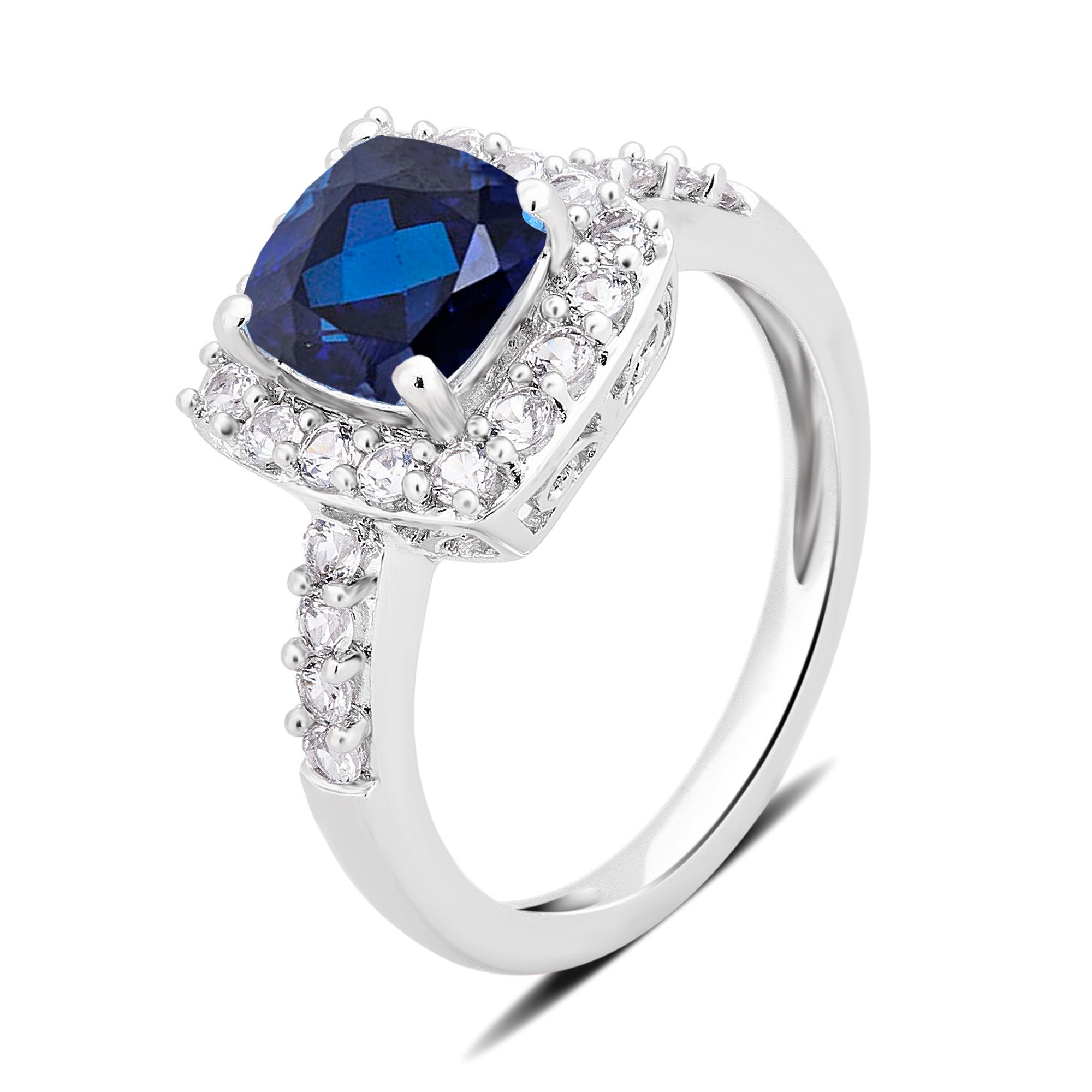 1.50 ct. t.w. Created Blue Sapphire and White Sapphire Ring in 