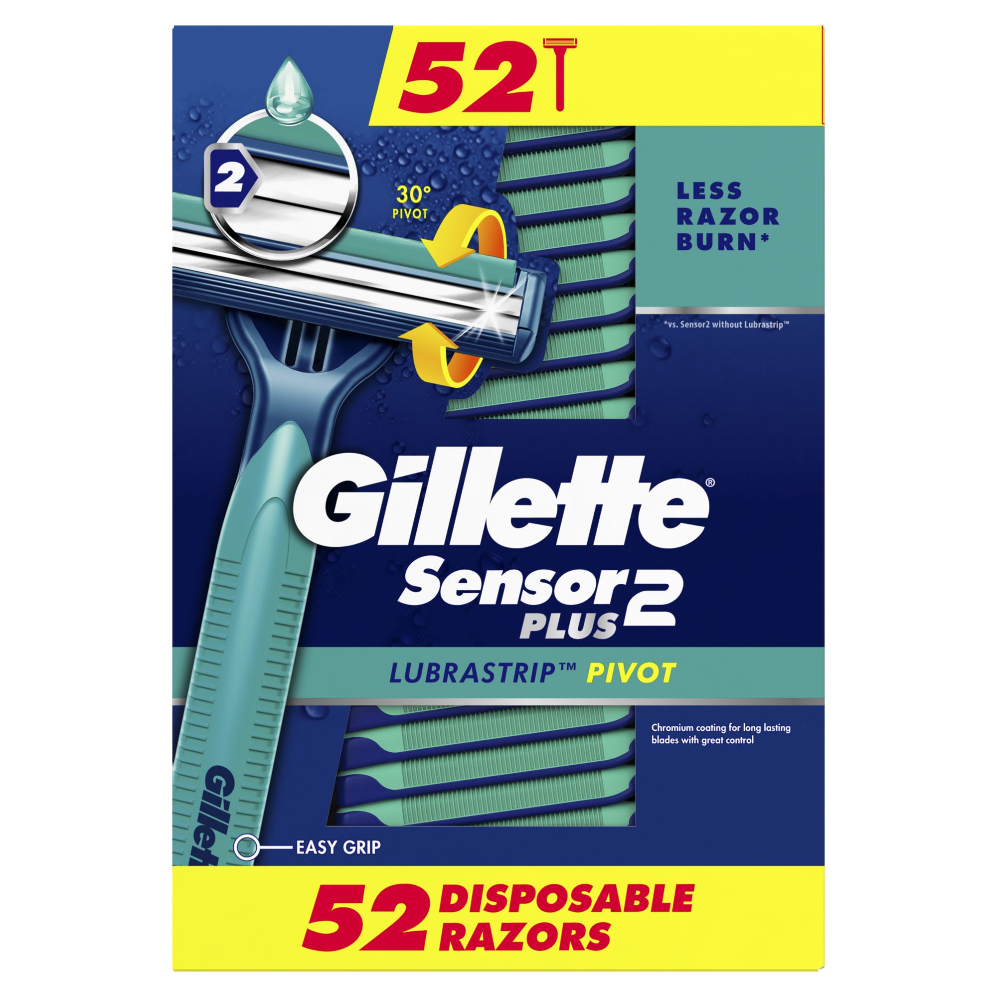 Gillette Plus Pivoting Head Lubrastrip Men's Disposable Razors, 52 ct. - Wholesale Club