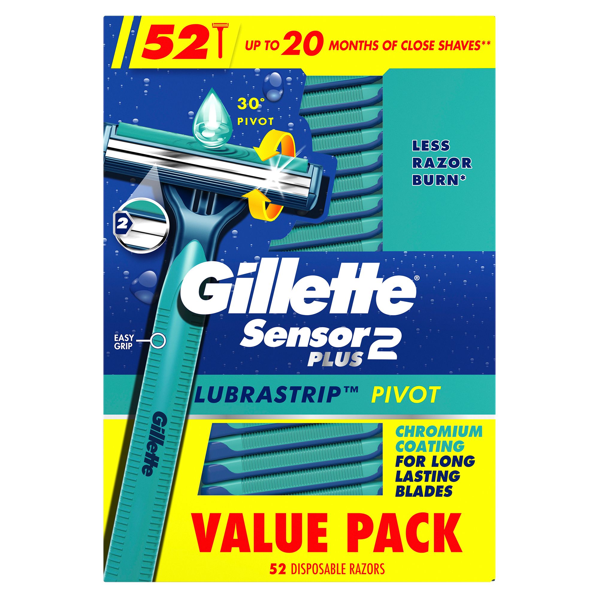 Gillette Plus Pivoting Head Lubrastrip Men's Disposable Razors, 52 ct. - Wholesale Club