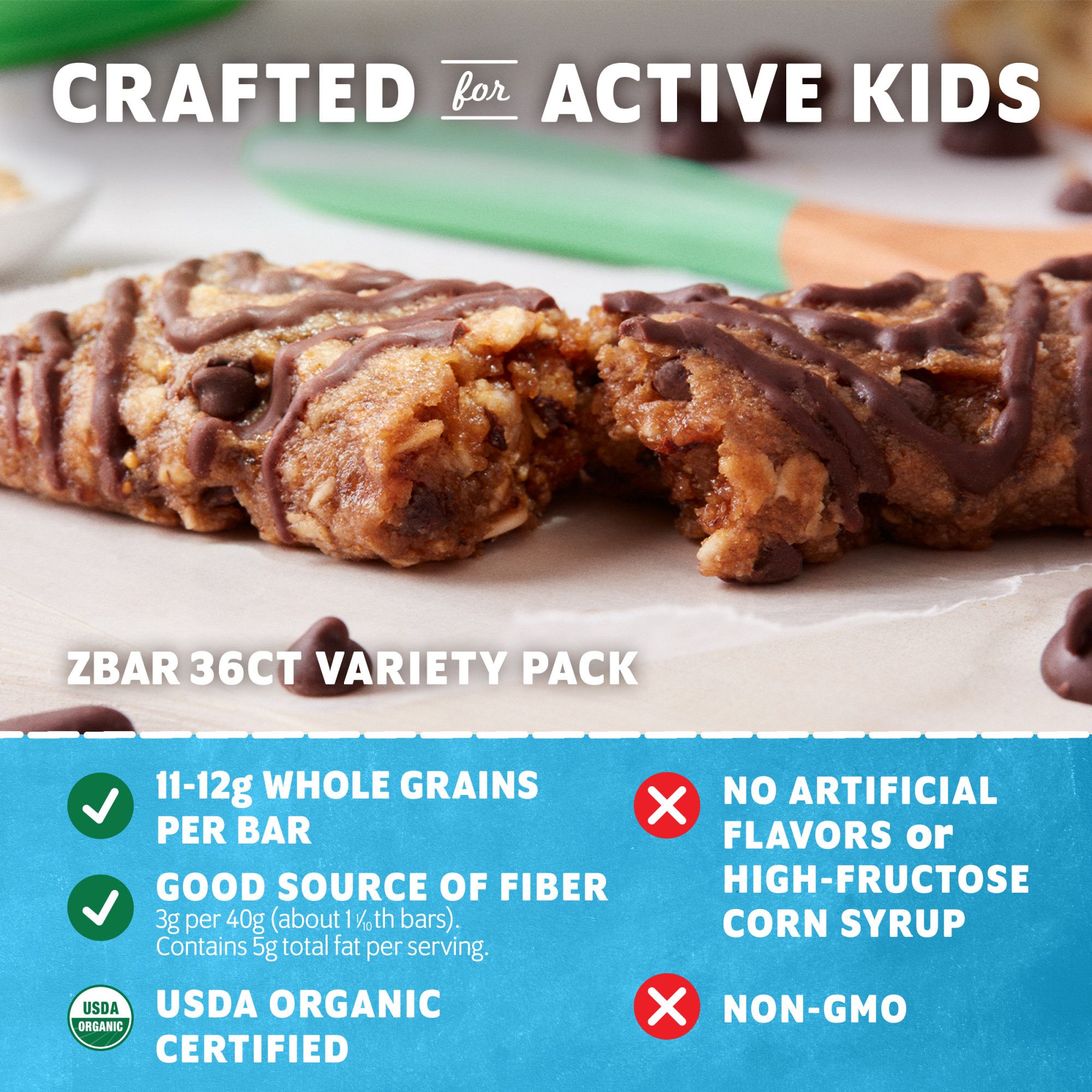 Zbar Soft-Baked Energy Snack Bars Variety Pack, Non-GMO, USDA Organic Granola Bars Snack, 36 pk./1.27 oz.