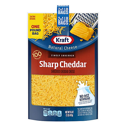 Kraft Natural Cheese Finely Shredded Sharp Cheddar Cheese, 16 oz.