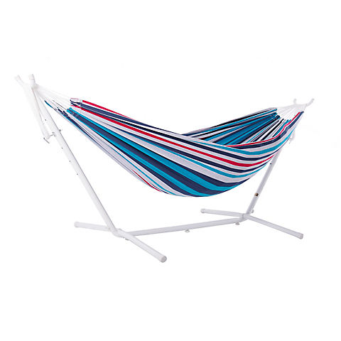 Vivere Double Hammock with White Stand and Carry Bag